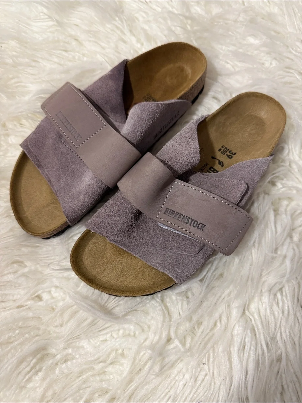 RARE Birkenstock Kyoto Nubuck Lavender Suede Slide Sandals 38 or 7.5 - Picture 3 of 9
